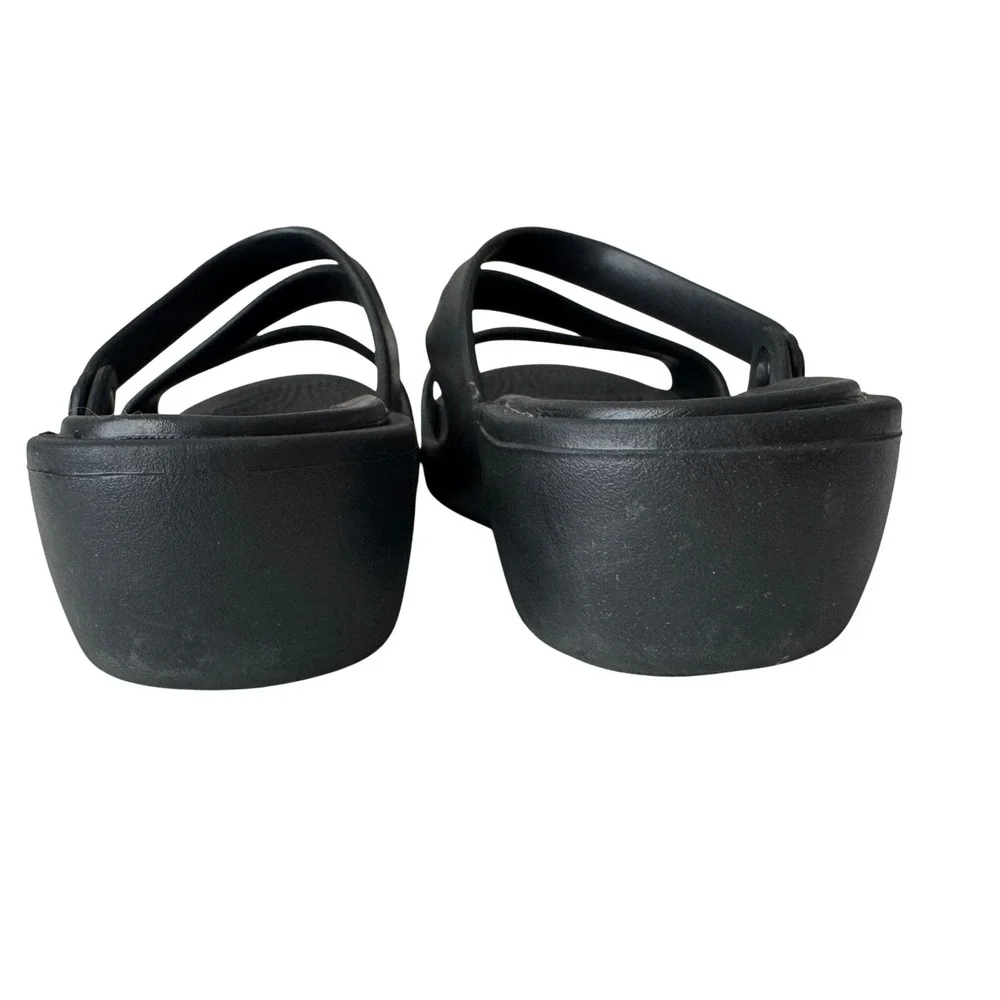 Crocs Patricia Wedge Sandals Womens 8 Black Multi Strap Slip On Shoes Comfort
